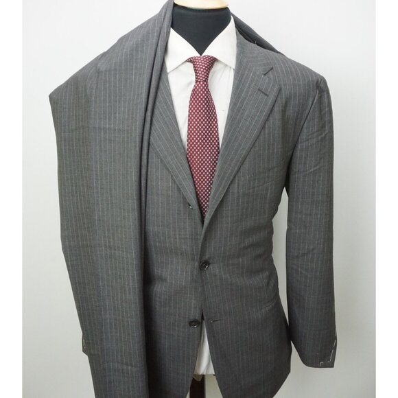 Isaia Sirio Gray Striped Sciammeria Wool 2 Pc Suit Jacket Pants Sz 42R Brand New - Picture 4 of 11